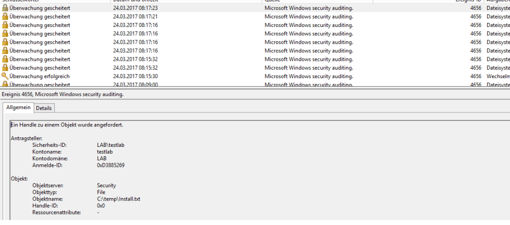 Verzeichniszugriffe - Eventlog