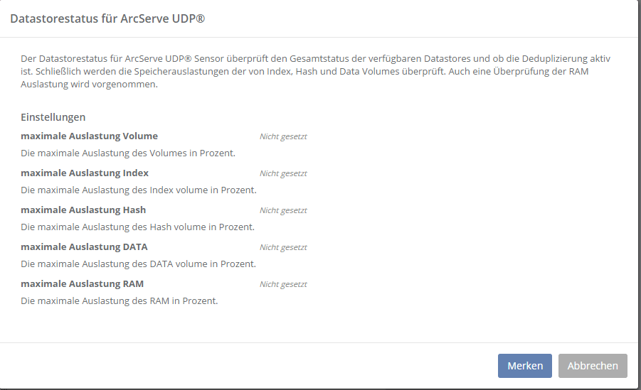 Arcserve datastore - Einstellungen