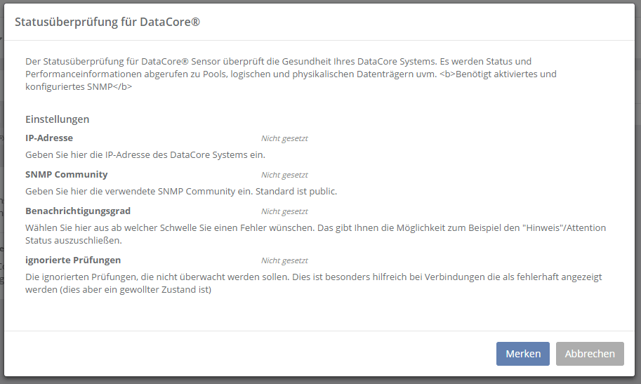 DataCore - Einstellungen