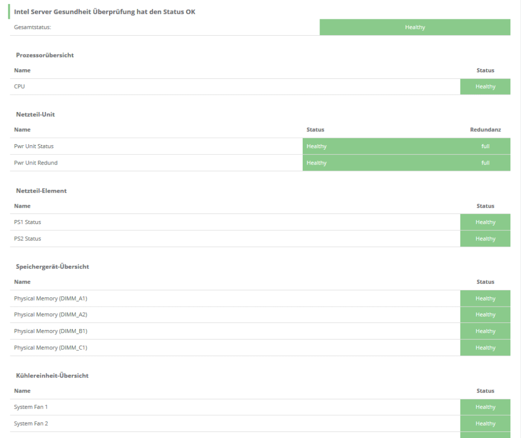 Intel Server - SNMP Gesundheit