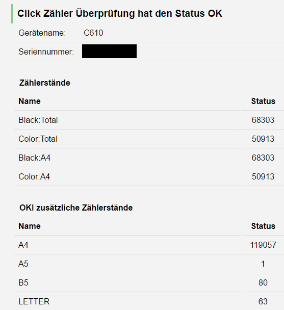 Drucker Zählerstände OKI