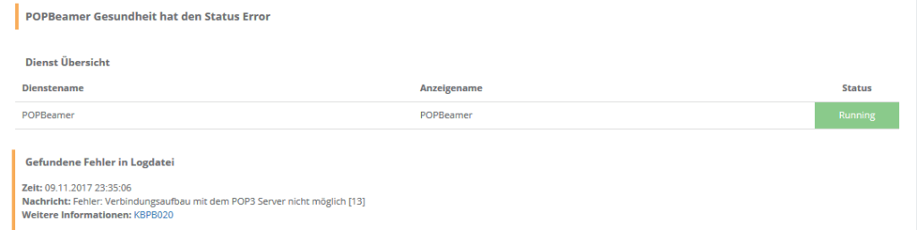 PopBeamer Gesundheit - Error in Log