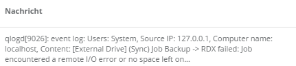QNAP backup RDX failed
