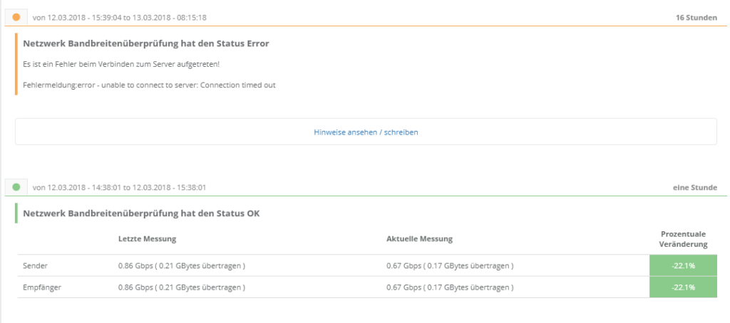 Netzwerk Bandbreite - Sensormeldungen