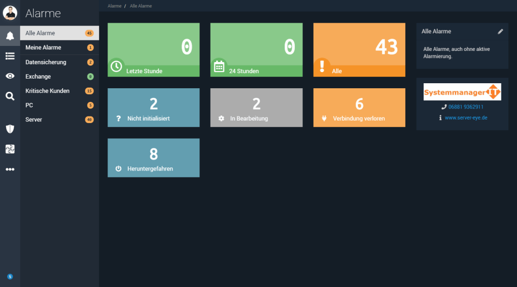 OCC Startseite im dunklen Theme